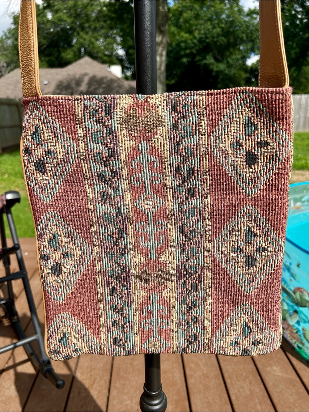 VTG Heckathorn Southwestern Tapestry Woven Carpet Crossbody Bag Made in USA